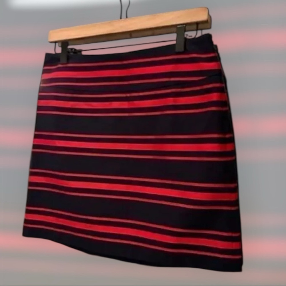 LOFT Navy Blue Red Striped Pencil Mini Skirt Size 2